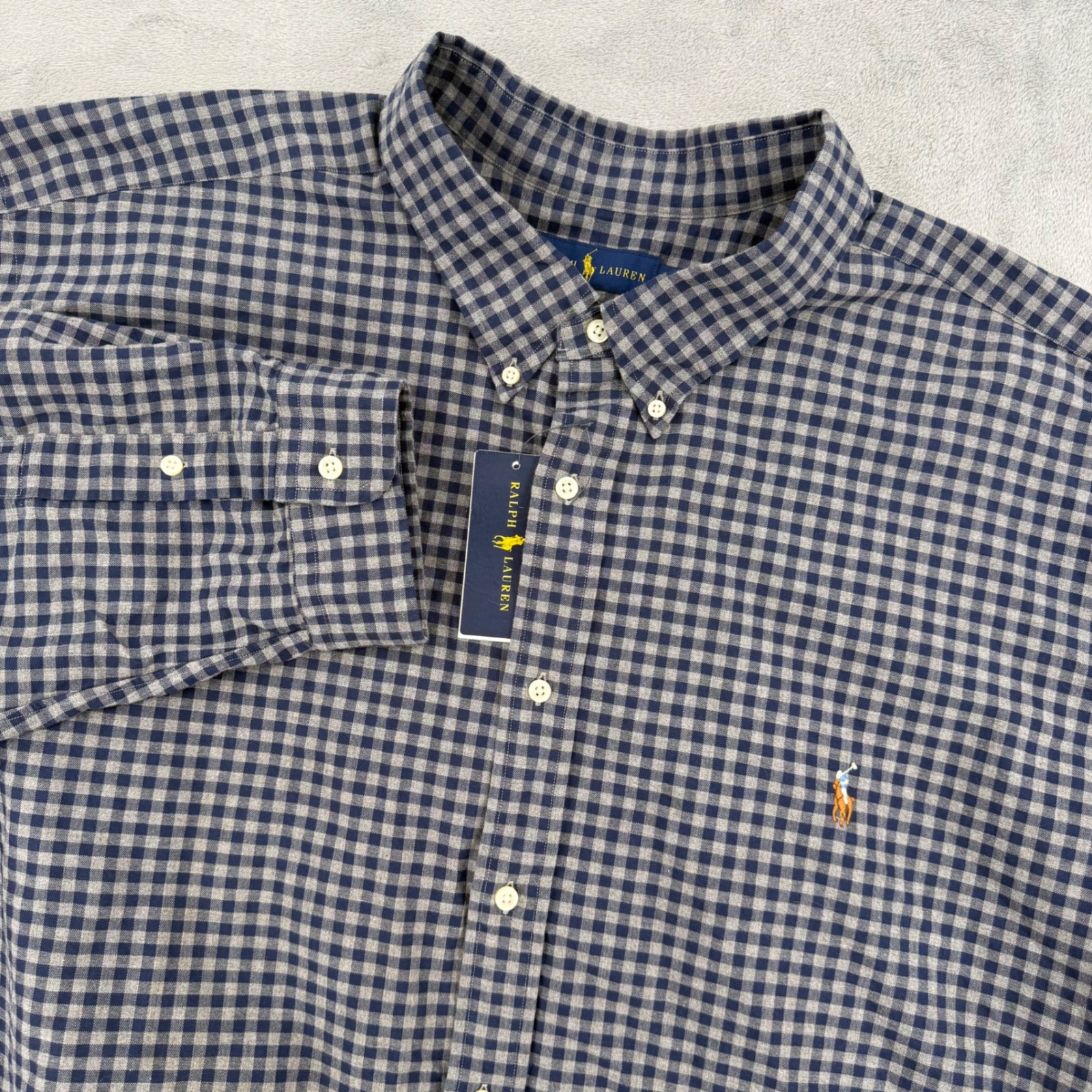 Polo Ralph Lauren Button Down Shirt Mens Size 4xb Cotton Gingham Navy Blue Grey